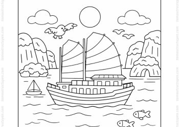 Tranh tô màu thuyền Vịnh Hạ Long