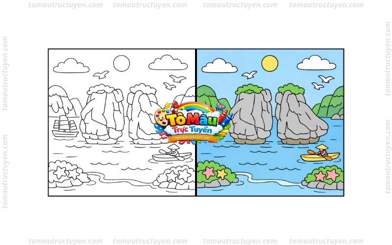 tranh tô màu vịnh hạ long